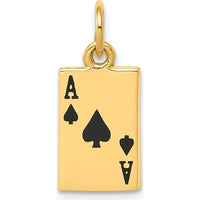 14K Yellow Gold Enameled Ace of Spades Card Charm - 18mm Length by Oro Pregiato