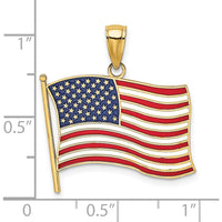 14K Yellow Gold Enameled American Flag Charm Pendant - 18.5mm x 22.75mm by Oro Pregiato