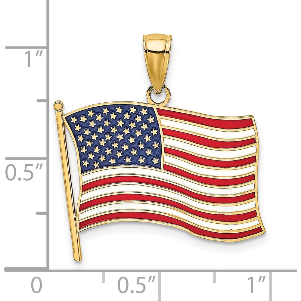 14K Yellow Gold Enameled American Flag Charm Pendant - 18.5mm x 22.75mm by Oro Pregiato