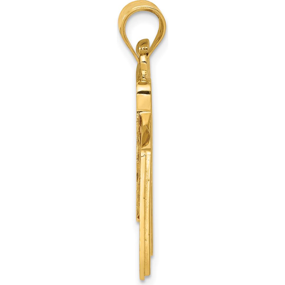 14K Yellow Gold Enameled American Flag Pendant with Red, White, and Blue Enamel - 32mm Length by Oro Pregiato