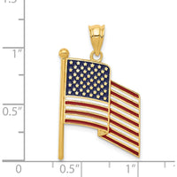 14K Yellow Gold Enameled American Flag Pendant with Red, White, and Blue Enamel - 32mm Length by Oro Pregiato