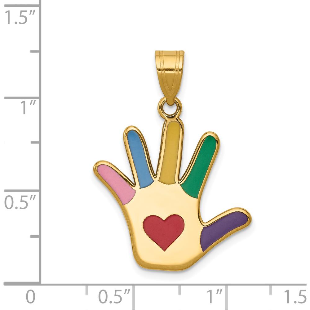 14K Yellow Gold Enameled Autism Handprint Pendant with Heart by Oro Pregiato