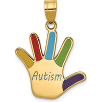 14K Yellow Gold Enameled Autism Handprint Pendant with Multi-Colored Enamel Accents by Oro Pregiato