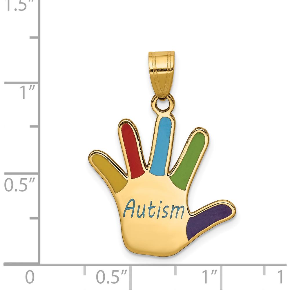 14K Yellow Gold Enameled Autism Handprint Pendant with Multi-Colored Enamel Accents by Oro Pregiato
