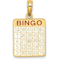 14K Yellow Gold Enameled Bingo Card Charm with Red and White Enamel Accents by Oro Pregiato