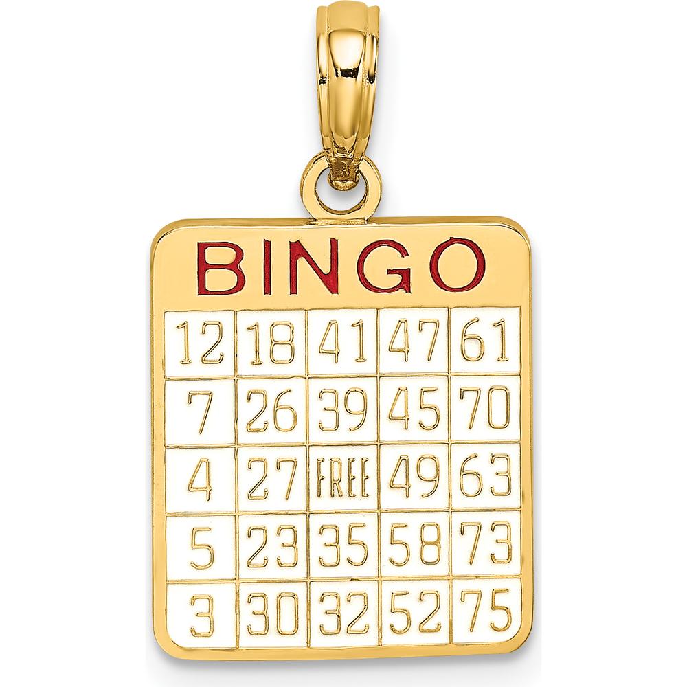 14K Yellow Gold Enameled Bingo Card Charm with Red and White Enamel Accents by Oro Pregiato