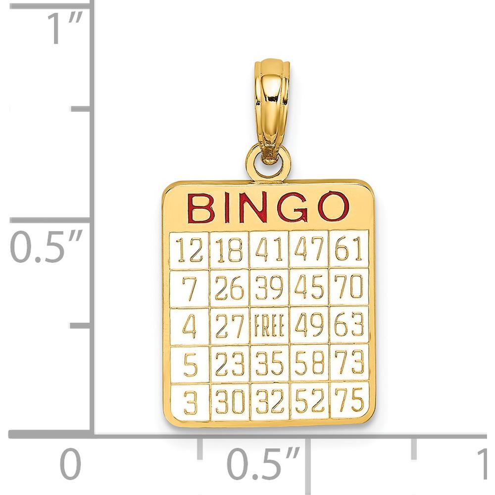 14K Yellow Gold Enameled Bingo Card Charm with Red and White Enamel Accents by Oro Pregiato