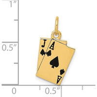 14K Yellow Gold Enameled Blackjack Playing Cards Charm - Polished Gold with Black Accents