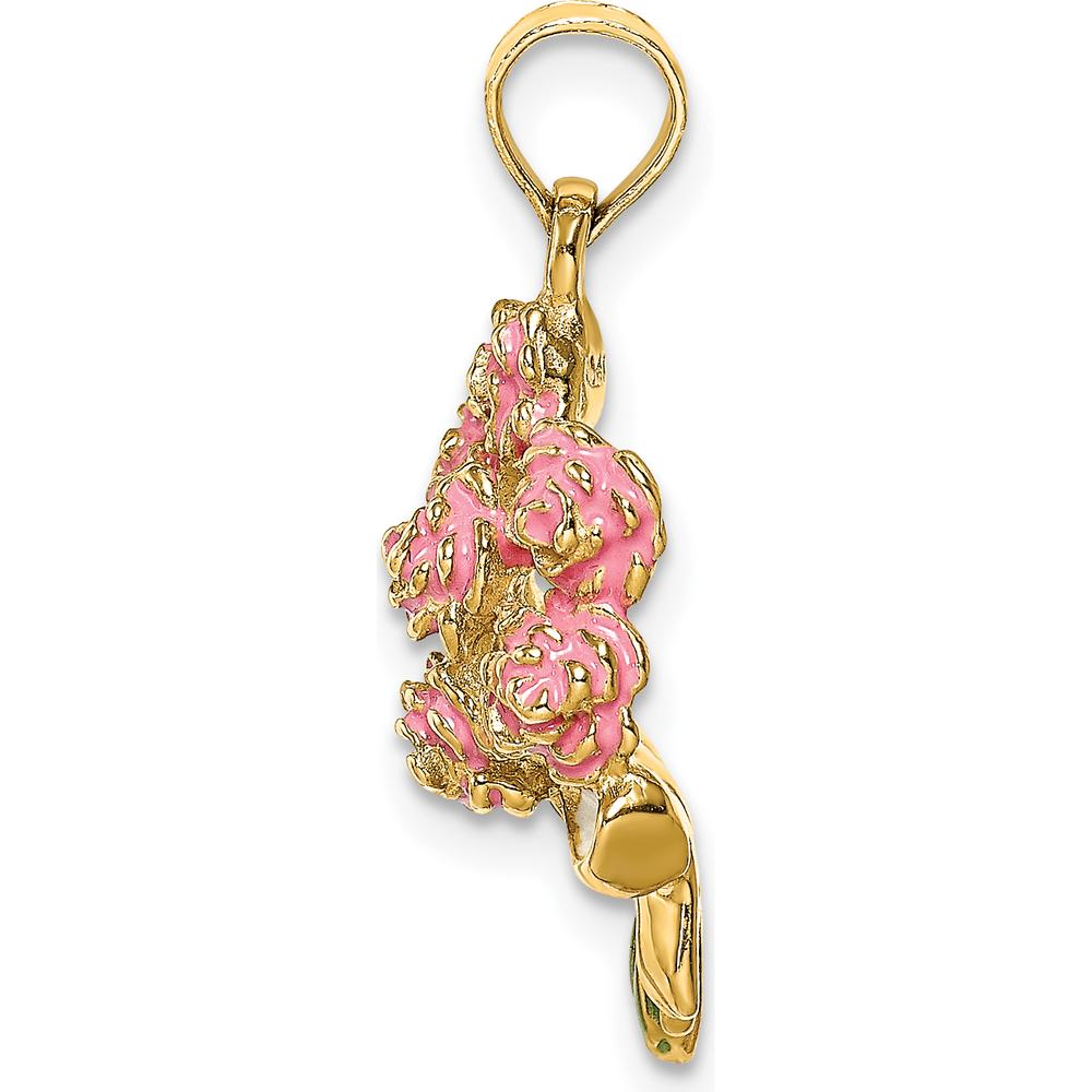 14K Yellow Gold Enameled Bouquet of Pink Roses Pendant - Handcrafted Charm by Oro Pregiato