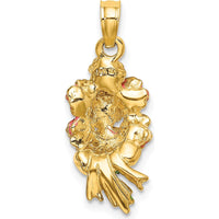 14K Yellow Gold Enameled Bouquet of Pink Roses Pendant - Handcrafted Charm by Oro Pregiato