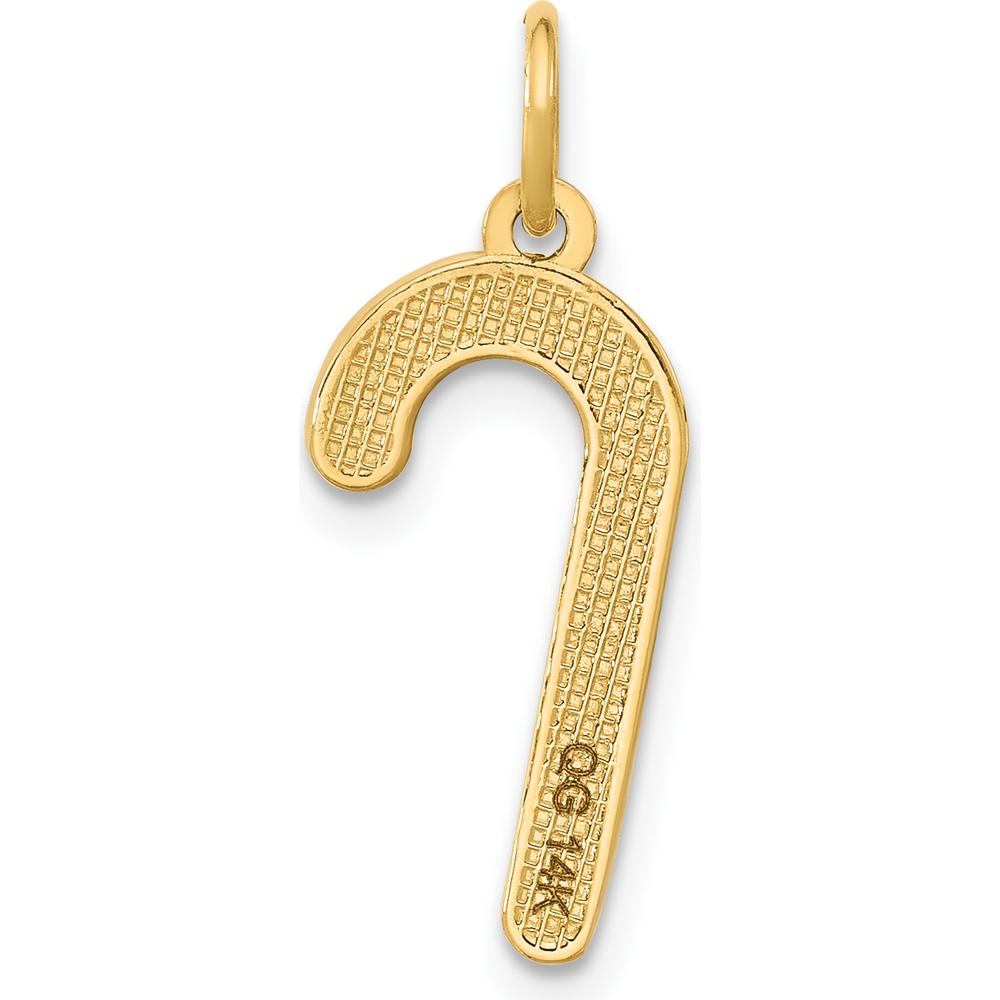 14K Yellow Gold Enameled Candy Cane Charm with Red and White Enamel Accents by Oro Pregiato