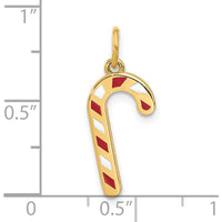 14K Yellow Gold Enameled Candy Cane Charm with Red and White Enamel Accents by Oro Pregiato