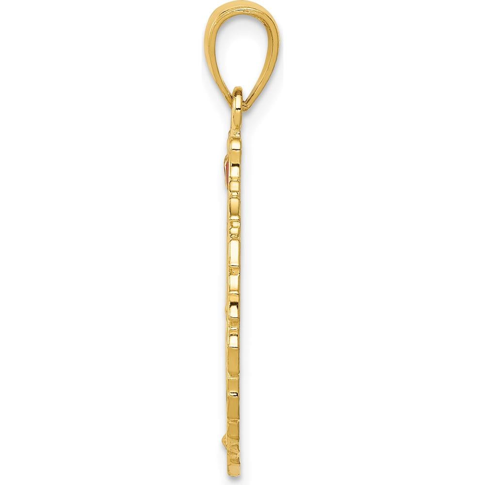14K Yellow Gold Enameled Christmas Wreath Pendant with Bells - Holiday Charm by Oro Pregiato