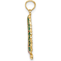 14K Yellow Gold Enameled Christmas Wreath Pendant with Red and Green Enamel Accents - 24.5mm Length by Oro Pregiato