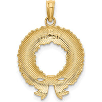 14K Yellow Gold Enameled Christmas Wreath Pendant with Red and Green Enamel Accents - 24.5mm Length by Oro Pregiato