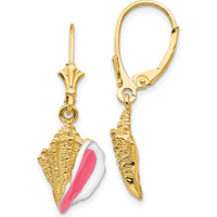 14K Yellow Gold Enameled Conch Shell Drop Earrings by Oro Pregiato