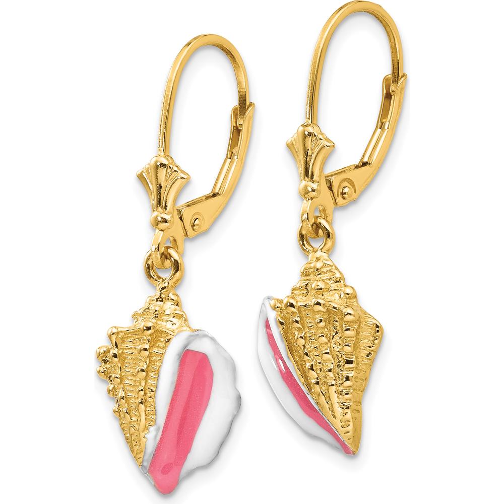 14K Yellow Gold Enameled Conch Shell Drop Earrings by Oro Pregiato