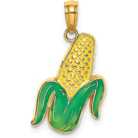 14K Yellow Gold Enameled Corn with Peeled Husk Pendant Charm - Textured Finish by Oro Pregiato