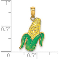 14K Yellow Gold Enameled Corn with Peeled Husk Pendant Charm - Textured Finish by Oro Pregiato