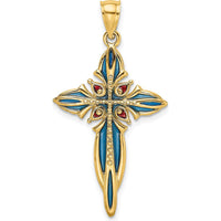 14K Yellow Gold Enameled Cross Charm Pendant with Blue and Red Enamel Accents by Oro Pregiato