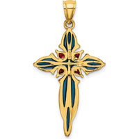 14K Yellow Gold Enameled Cross Charm Pendant with Blue and Red Enamel Accents by Oro Pregiato