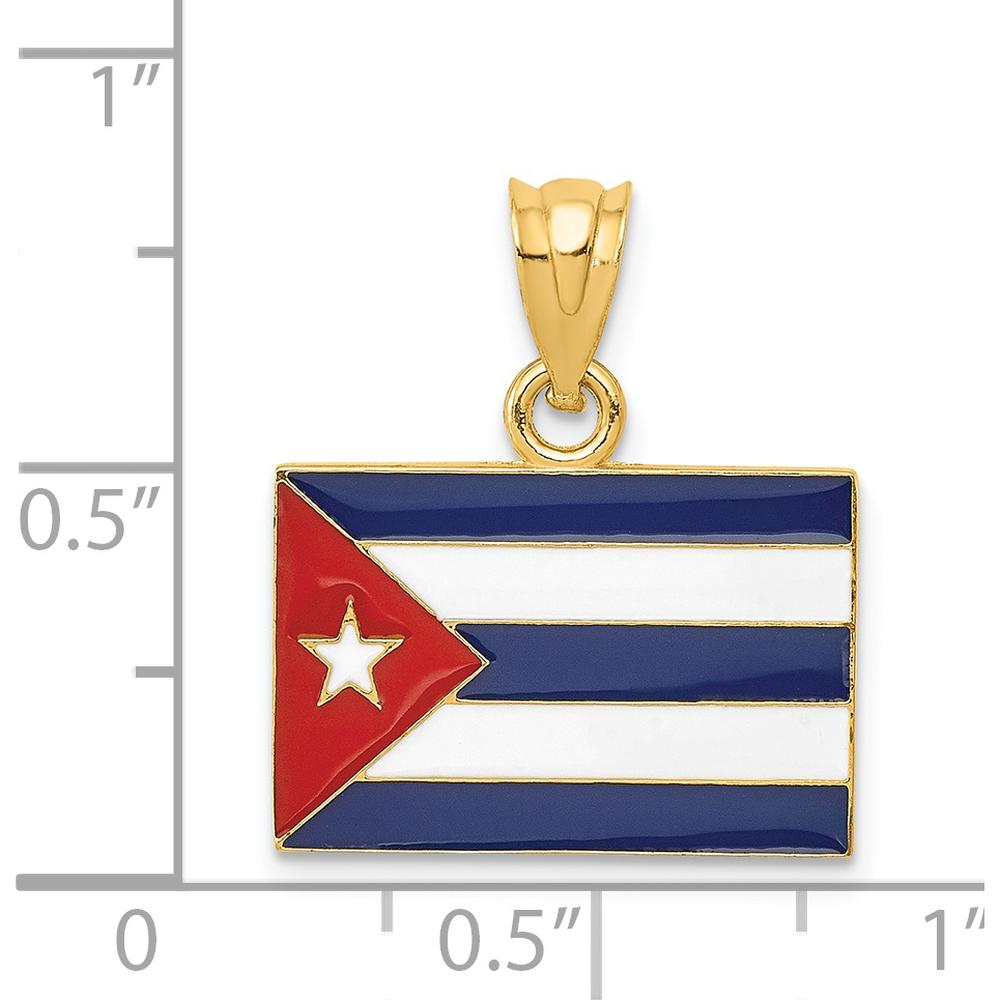 14K Yellow Gold Enameled Cuba Flag Pendant with Red, White, and Blue Enamel Accents by Oro Pregiato