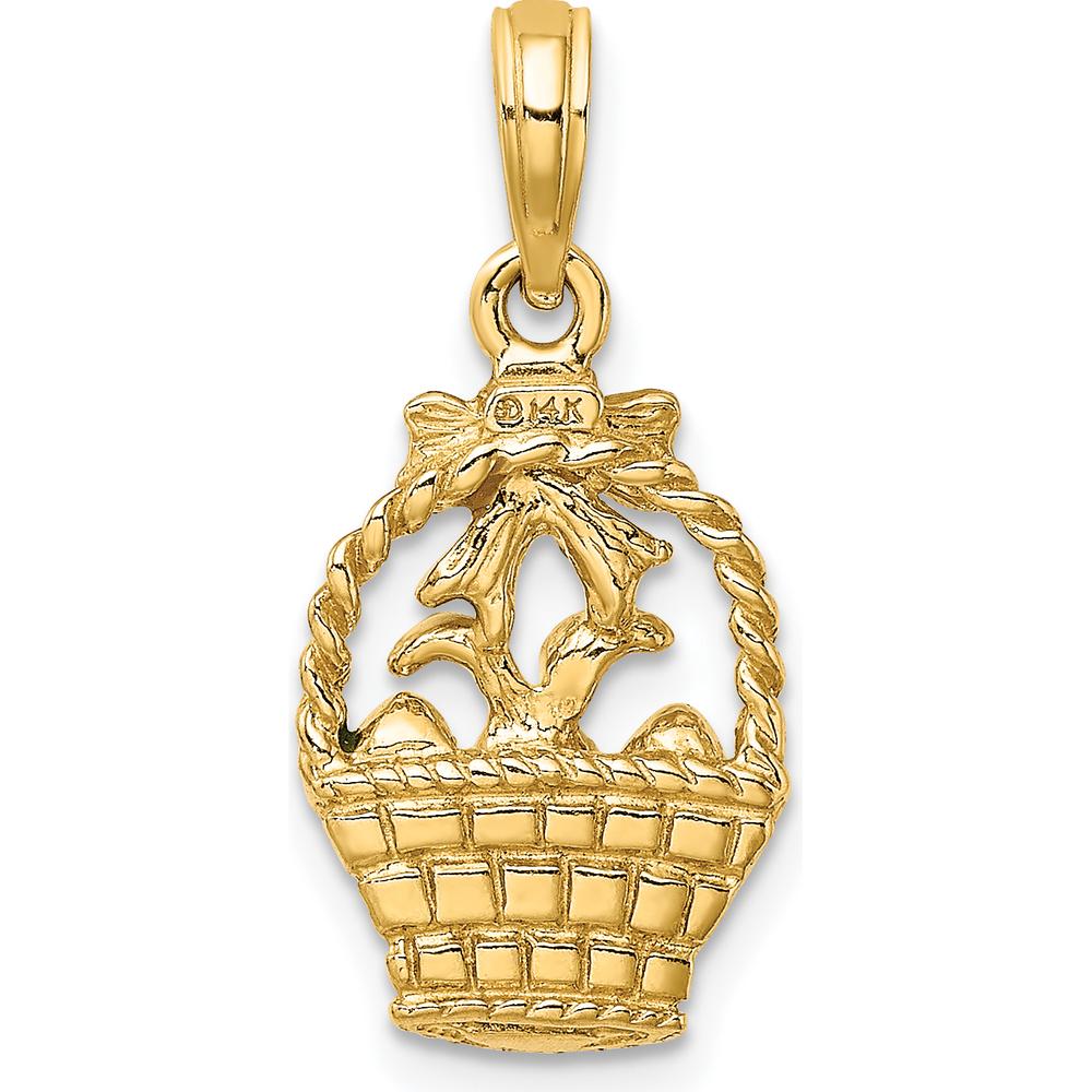 14K Yellow Gold Enameled Easter Basket Charm with Bunny and Pastel Eggs by Oro Pregiato