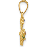 14K Yellow Gold Enameled Easter Basket Charm with Purple Bow and Colorful Eggs by Oro Pregiato