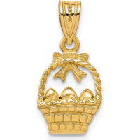14K Yellow Gold Enameled Easter Basket Charm with Purple Bow and Colorful Eggs by Oro Pregiato