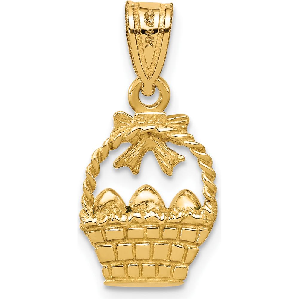 14K Yellow Gold Enameled Easter Basket Charm with Purple Bow and Colorful Eggs by Oro Pregiato