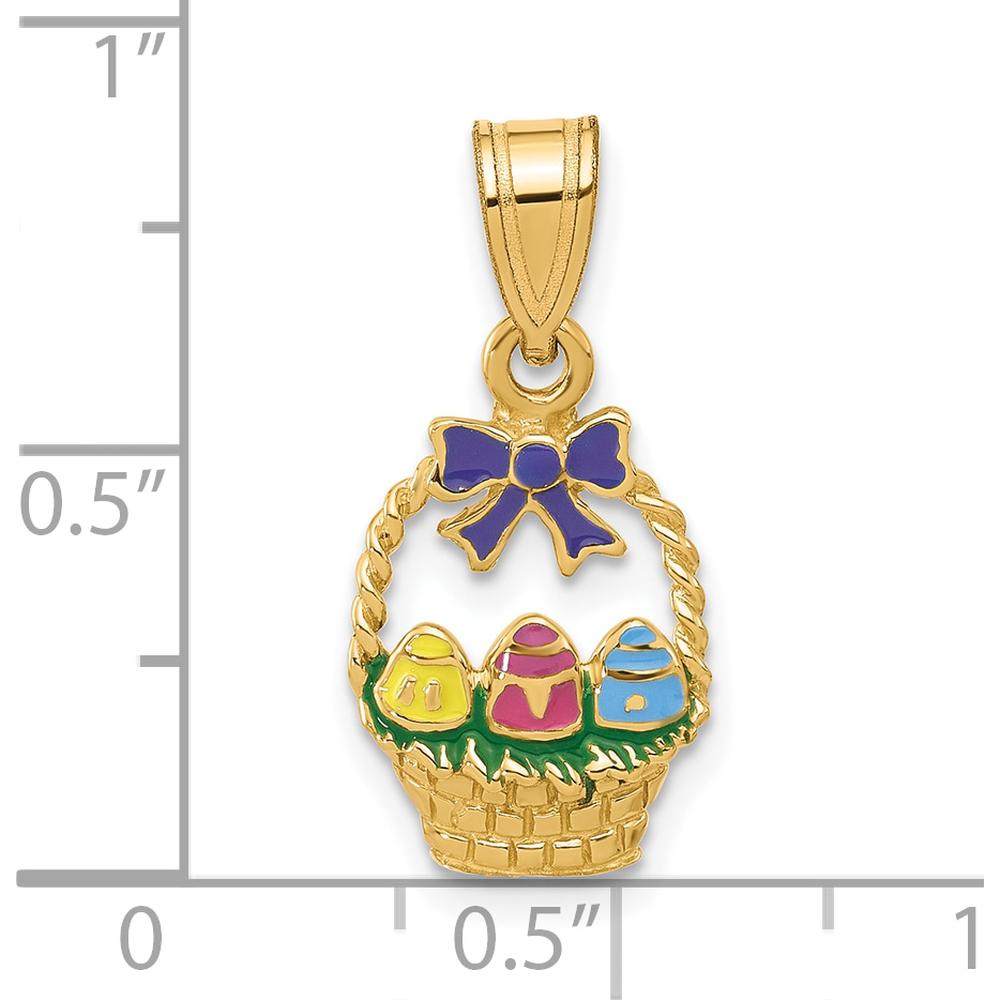14K Yellow Gold Enameled Easter Basket Charm with Purple Bow and Colorful Eggs by Oro Pregiato