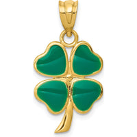 14K Yellow Gold Enameled Four Leaf Clover Pendant with Green Enamel Finish by Oro Pregiato
