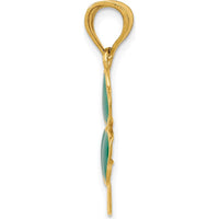 14K Yellow Gold Enameled Four Leaf Clover Pendant with Green Enamel Finish by Oro Pregiato