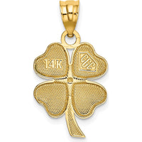 14K Yellow Gold Enameled Four Leaf Clover Pendant with Green Enamel Finish by Oro Pregiato