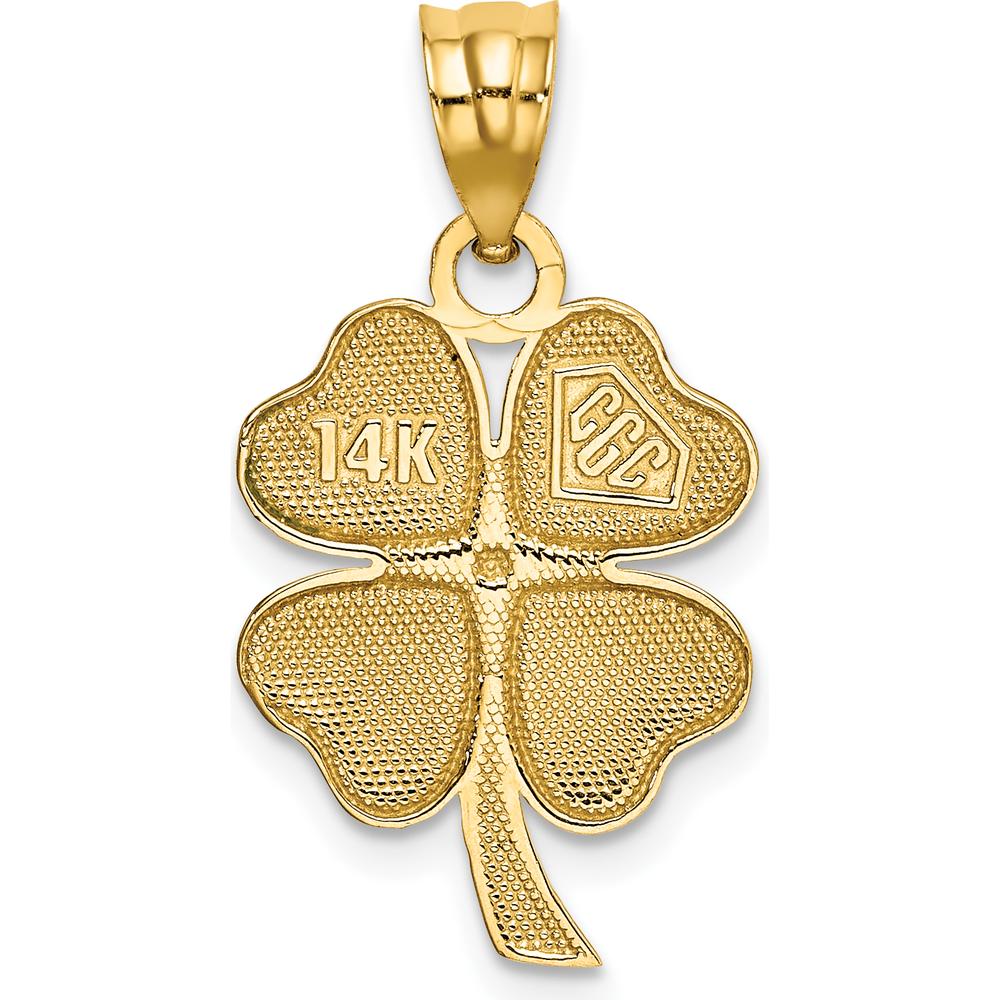 14K Yellow Gold Enameled Four Leaf Clover Pendant with Green Enamel Finish by Oro Pregiato