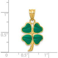 14K Yellow Gold Enameled Four Leaf Clover Pendant with Green Enamel Finish by Oro Pregiato