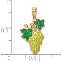 14K Yellow Gold Enameled Grape Charm with Green Enamel Accents - 16.5mm Length by Oro Pregiato