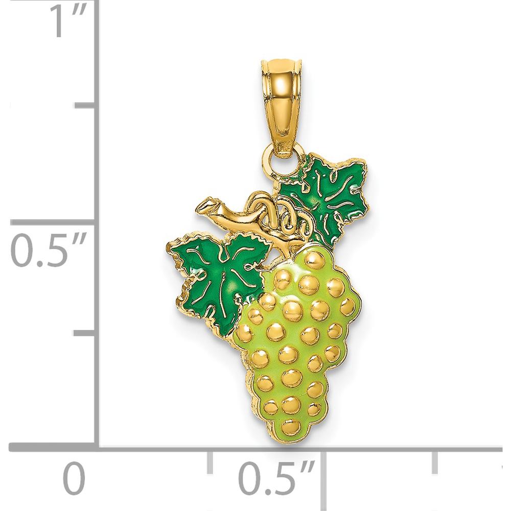 14K Yellow Gold Enameled Grape Charm with Green Enamel Accents - 16.5mm Length by Oro Pregiato