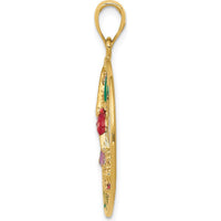 14K Yellow Gold Enameled Hummingbird and Flower Pendant by Oro Pregiato