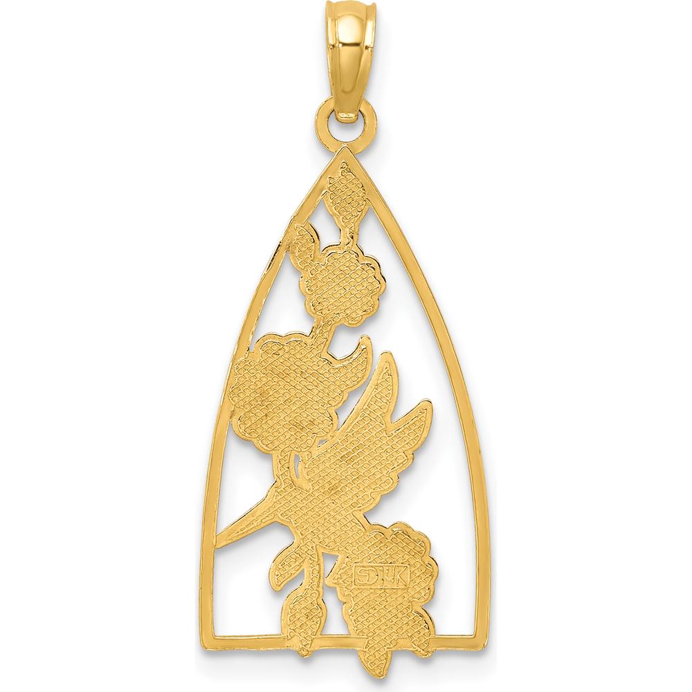 14K Yellow Gold Enameled Hummingbird and Flowers Triangle Charm - Vibrant Nature-Inspired Pendant by Oro Pregiato