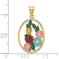 14K Yellow Gold Enameled Ladybug and Floral Pendant with Multi-Colored Enamel Accents - 30.7mm Length by Oro Pregiato