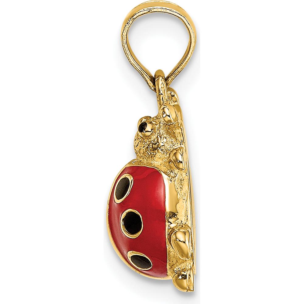 14K Yellow Gold Enameled Ladybug Charm with Red and Black Accents - 17.75mm Length by Oro Pregiato