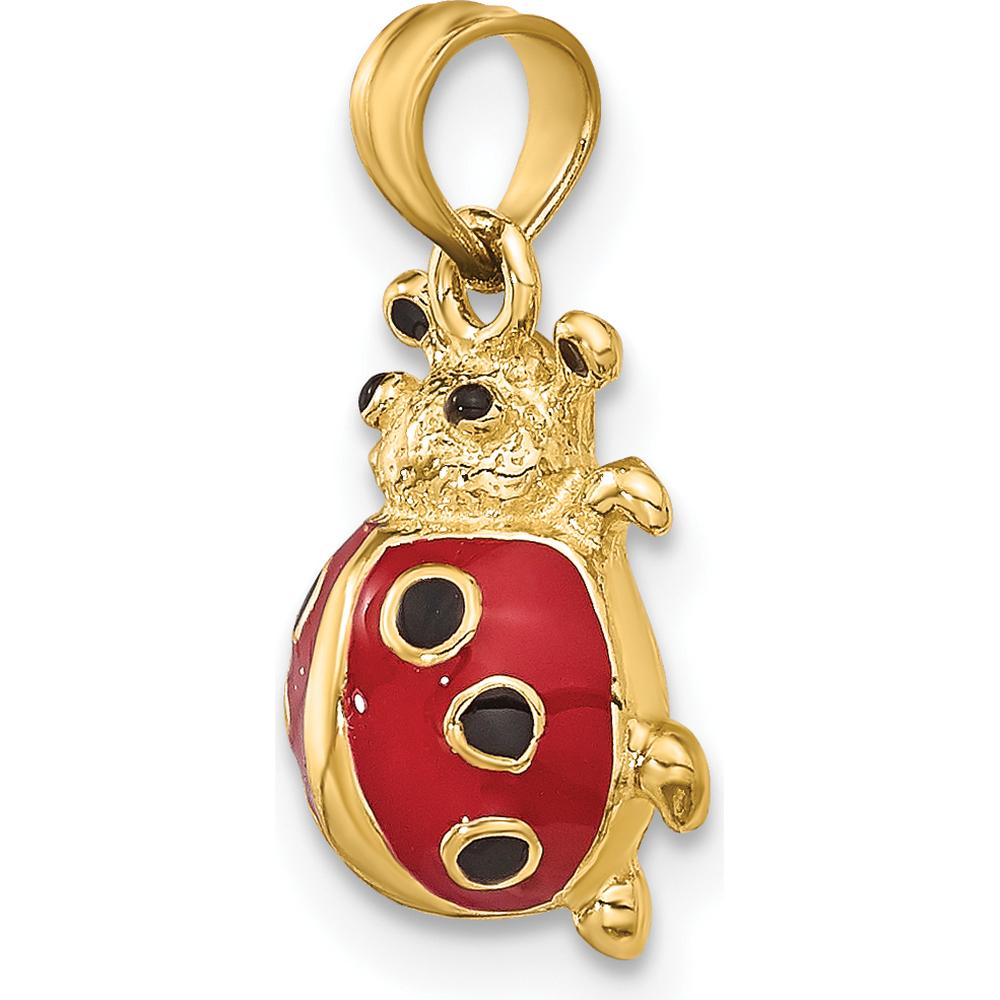 14K Yellow Gold Enameled Ladybug Charm with Red and Black Accents - 17.75mm Length by Oro Pregiato