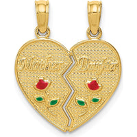 14K Yellow Gold Enameled Mother-Daughter 2-Piece Break-Apart Pendant with Red and Green Roses by Oro Pregiato