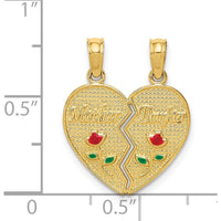 14K Yellow Gold Enameled Mother-Daughter 2-Piece Break-Apart Pendant with Red and Green Roses by Oro Pregiato