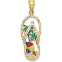 14K Yellow Gold Enameled Palm Tree Beach Scene Flip-Flop Charm by Oro Pregiato