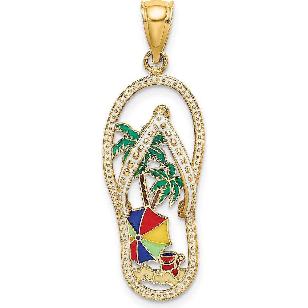 14K Yellow Gold Enameled Palm Tree Beach Scene Flip-Flop Charm by Oro Pregiato