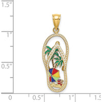 14K Yellow Gold Enameled Palm Tree Beach Scene Flip-Flop Charm by Oro Pregiato