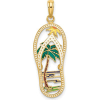 14K Yellow Gold Enameled Palm Tree Flip-Flop Charm with Vibrant Multi-Colored Enamel Accents by Oro Pregiato