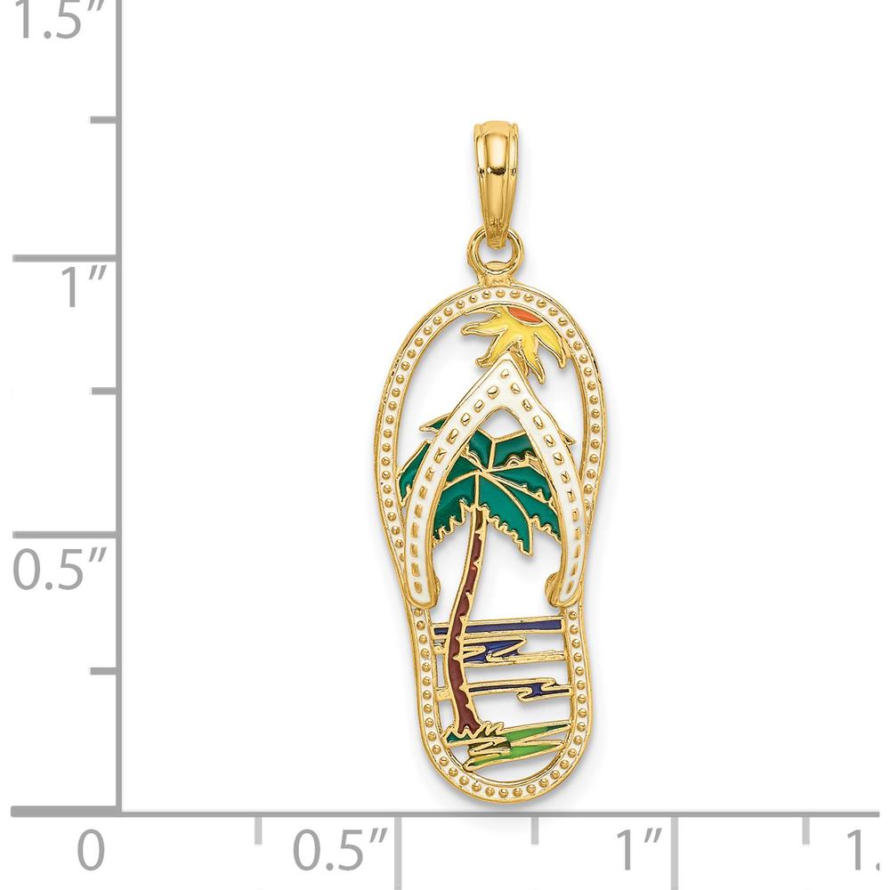 14K Yellow Gold Enameled Palm Tree Flip-Flop Charm with Vibrant Multi-Colored Enamel Accents by Oro Pregiato